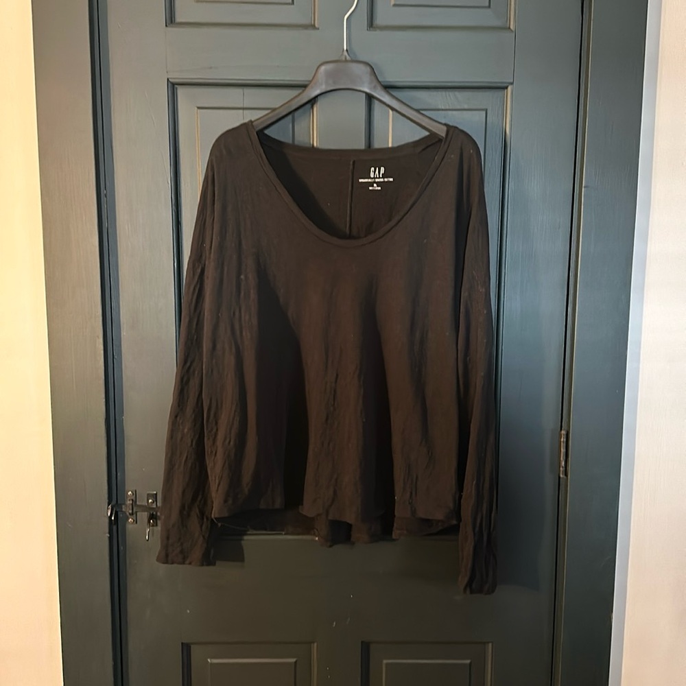 Gap organic cotton long sleeve t-shirt scoop-neck black size XL